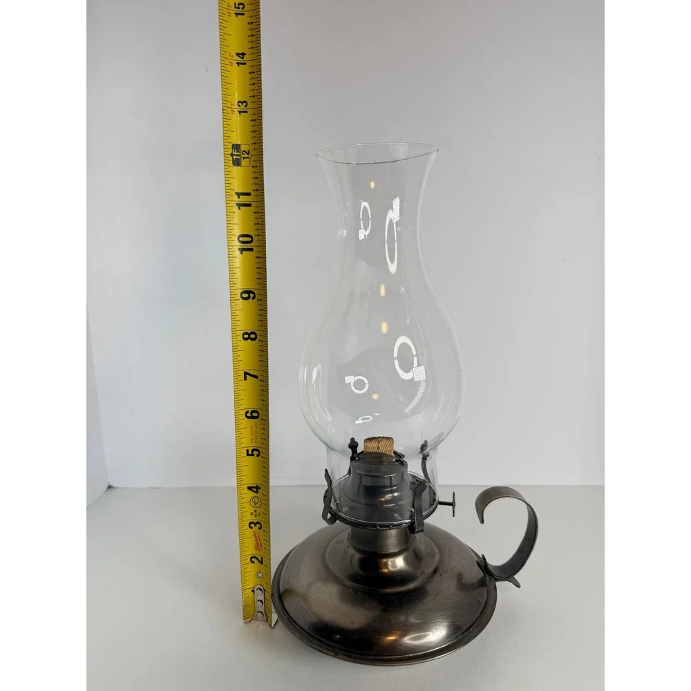 VTG working Metal Oil Lamp Hurricane Glass Shade Kerosene Lantern table‎ decor